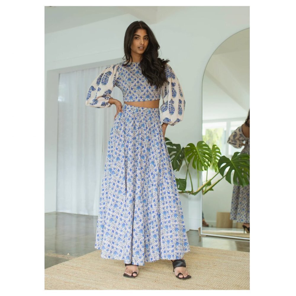 BOTEH Lazuli Low Back Bodice & Maxi Skirt Coord Linen Blend Set